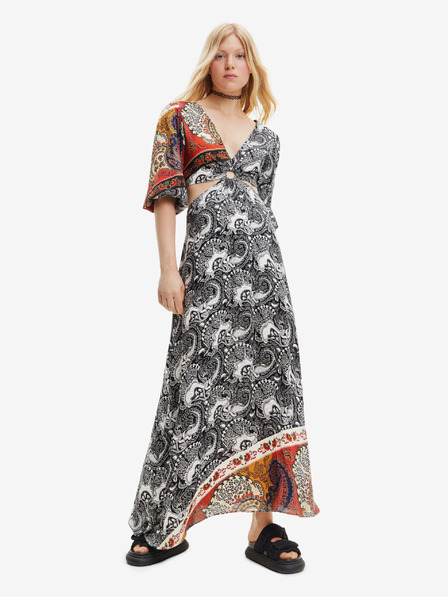 Desigual Bílo-černé dámské vzorované maxišaty s průstřihy Desigual Sirsal