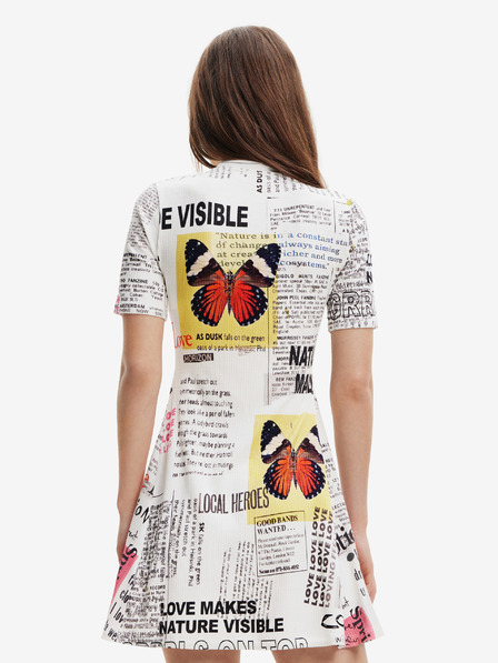 Desigual Bílé dámské vzorované šaty Desigual Newspaper