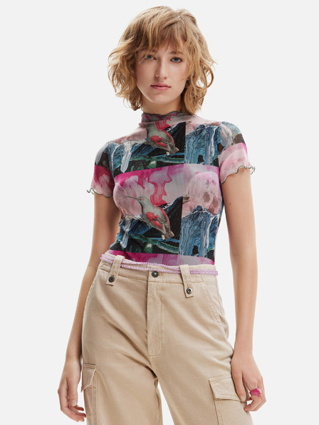 Desigual Zeleno-růžové dámské vzorované body Desigual Colibrí