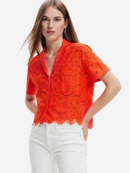 Desigual Oranžová dámská krajková košile Desigual Preston