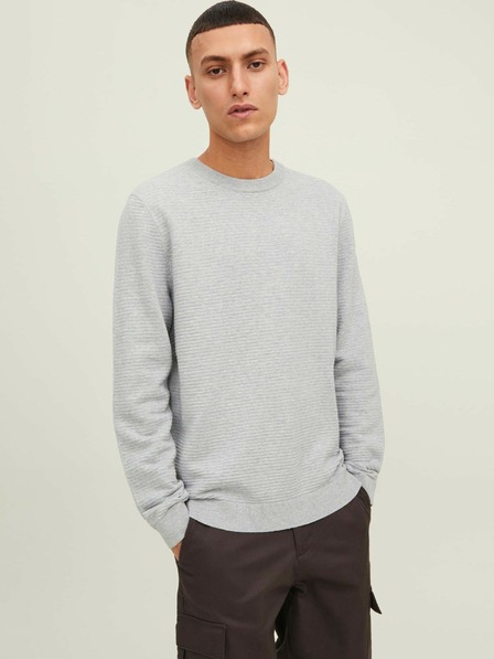 Jack & Jones Světle šedý žebrovaný basic svetr Jack & Jones Otto