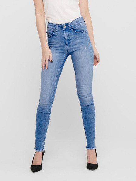 ONLY Modré skinny fit džíny s roztřepenými lemy ONLY Blush