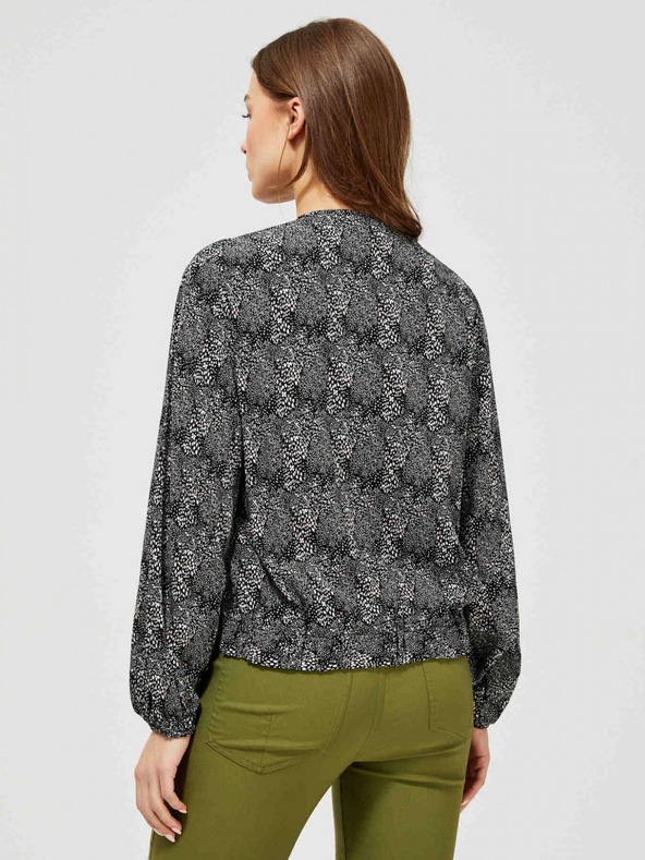 Moodo Šedo-černá dámská blůza s drobným vzorem a mašlí Moodo