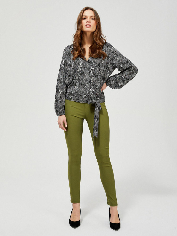 Moodo Šedo-černá dámská blůza s drobným vzorem a mašlí Moodo