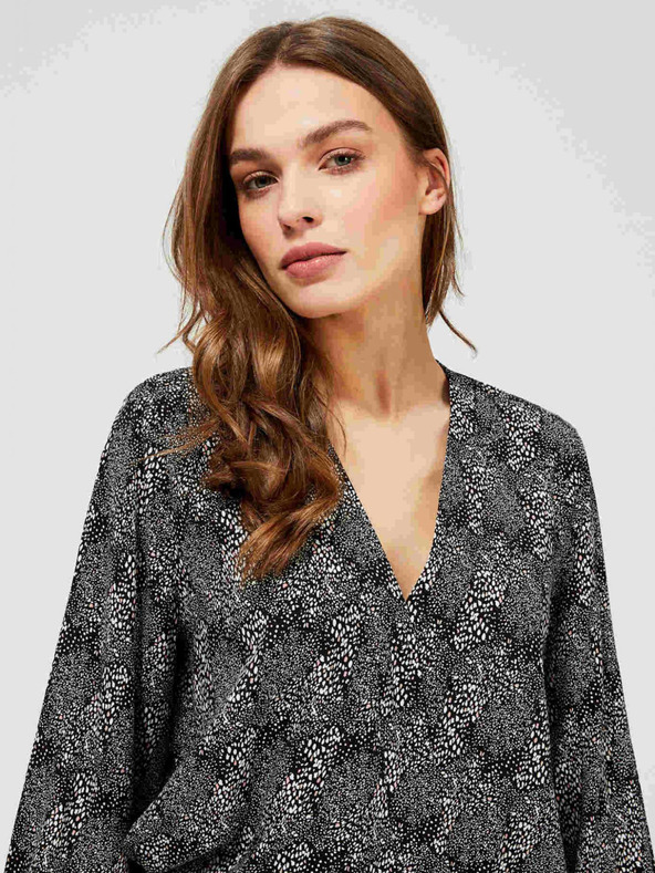 Moodo Šedo-černá dámská blůza s drobným vzorem a mašlí Moodo