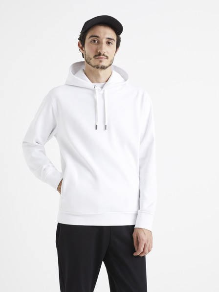 Celio Bílá pánská mikina s kapucí Celio Vesix