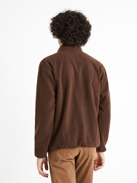 Celio Hnědá pánská fleecová mikina Celio Cepolaire