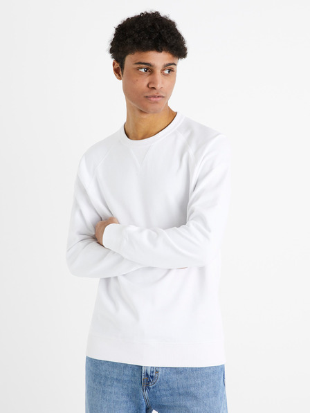 Celio Bílá pánská bavlněná basic mikina Celio Debiais