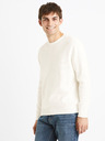 Celio Krémový pánský žebrovaný basic svetr Celio Dexter