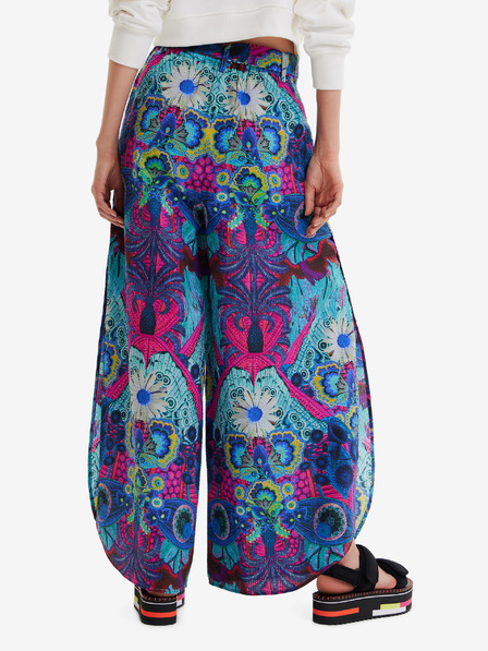Desigual Růžovo-tyrkysové dámské vzorované volné kalhoty Desigual Lile-Lacroix