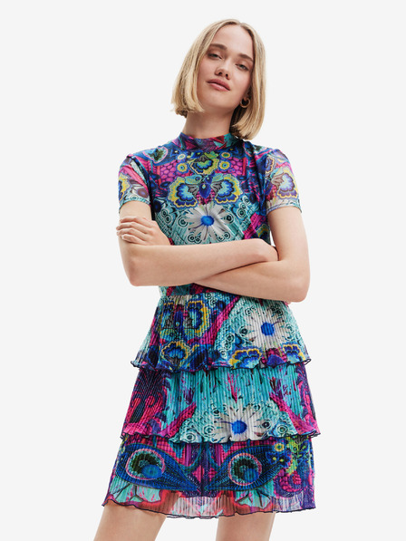Desigual Modré dámské vzorované šaty Desigual Exeter-Lacroix