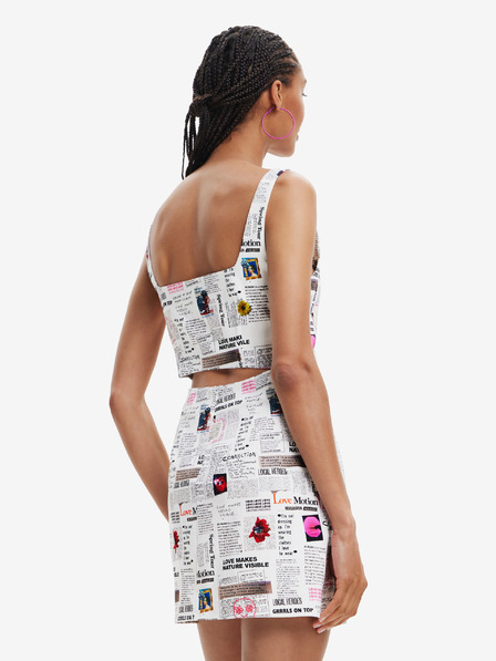 Desigual Bílé dámské vzorované šaty s průstřihem Desigual Breaking News