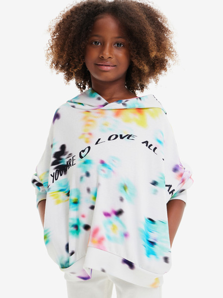 Desigual Bílá holčičí květovaná mikina s kapucí Desigual Flores