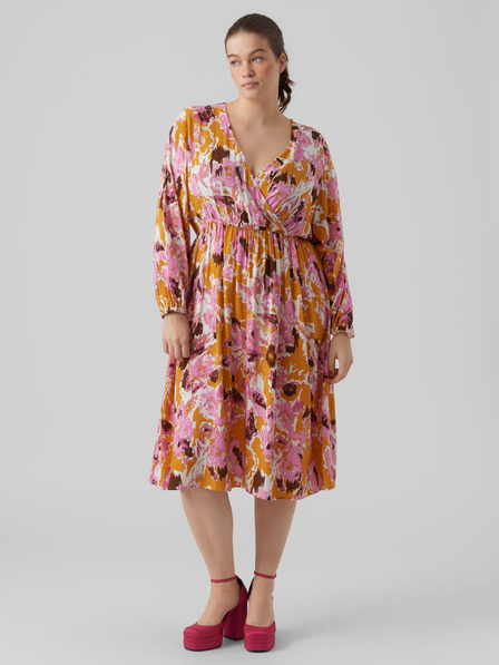 Vero Moda Curve Růžové dámské vzorované šaty VERO MODA CURVE Lis