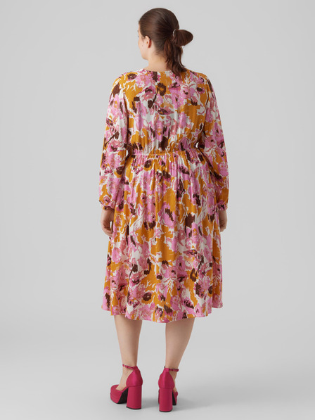 Vero Moda Curve Růžové dámské vzorované šaty VERO MODA CURVE Lis