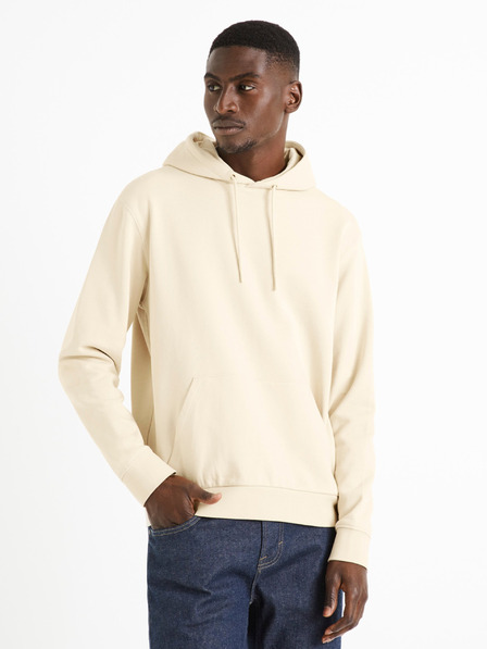 Celio Béžová pánská mikina s kapucí Celio Tehoodie