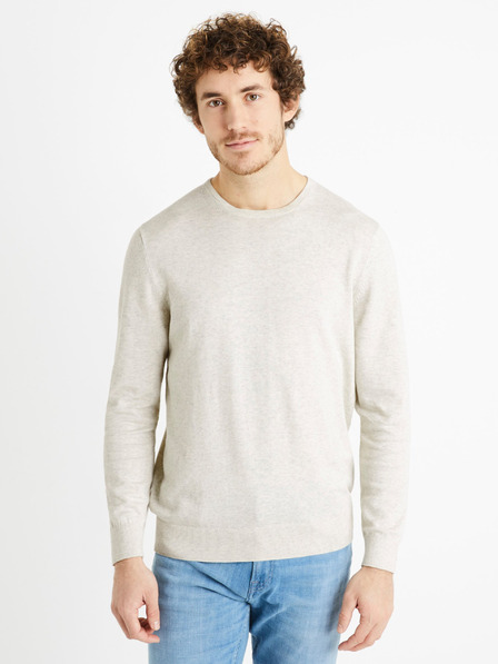 Celio Světle šedý pánský bavlněný basic svetr Celio Decoton