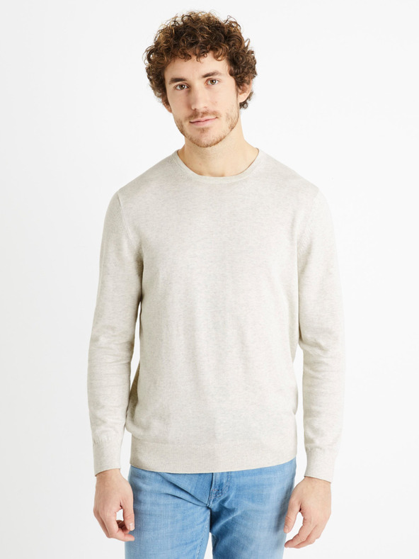 Celio Světle šedý pánský bavlněný basic svetr Celio Decoton