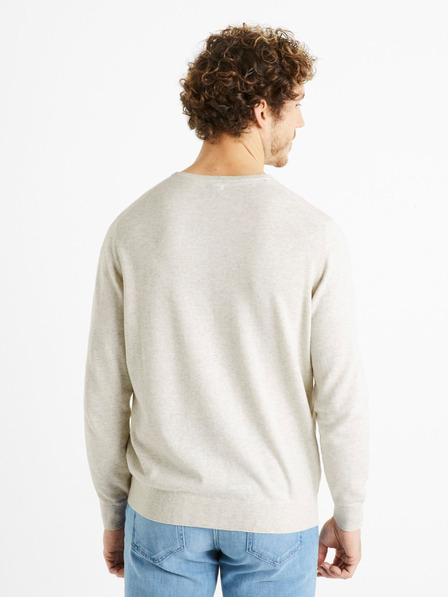 Celio Světle šedý pánský bavlněný basic svetr Celio Decoton