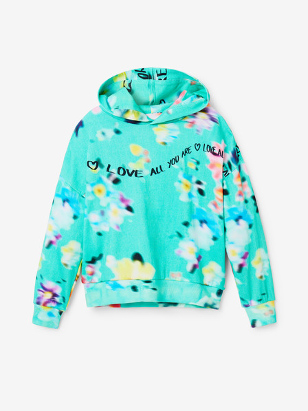 Desigual Světle zelená holčičí květovaná mikina s kapucí Desigual Flores