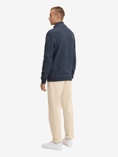 Tom Tailor Tmavě modrý pánský žíhaný svetr na zip Tom Tailor