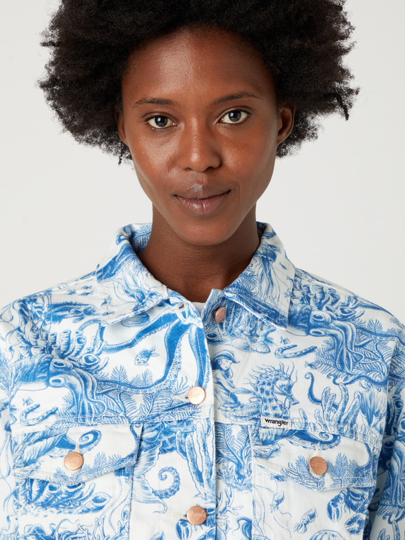 Wrangler Bílo-modrá dámská vzorovaná džínová bunda Wrangler