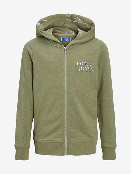 Jack & Jones Zelená klučičí mikina na zip s kapucí Jack & Jones Crayon