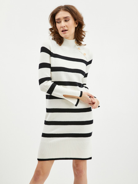 Orsay Černo-krémové dámské pruhované svetrové šaty ORSAY