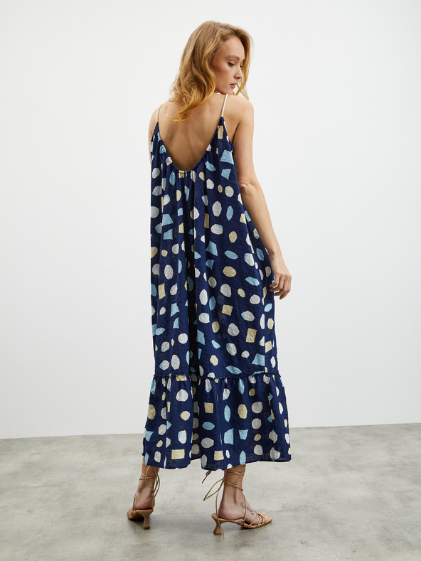 ZOOT.lab Tmavě modré dámské vzorované maxišaty s volánem ZOOT.lab Grete