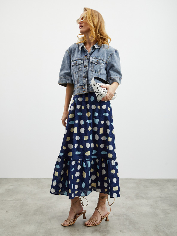 ZOOT.lab Tmavě modré dámské vzorované maxišaty s volánem ZOOT.lab Grete