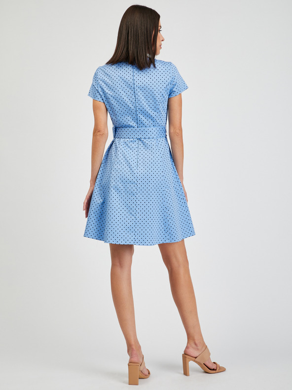 Orsay Modré dámské puntíkované šaty s páskem ORSAY