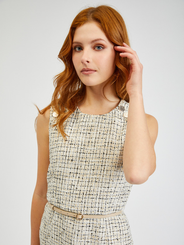 Orsay Krémové dámské vzorované šaty s páskem ORSAY