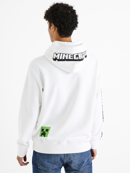 Celio Bílá pánská mikina s kapucí Celio Minecraft