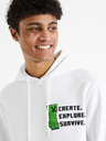 Celio Bílá pánská mikina s kapucí Celio Minecraft