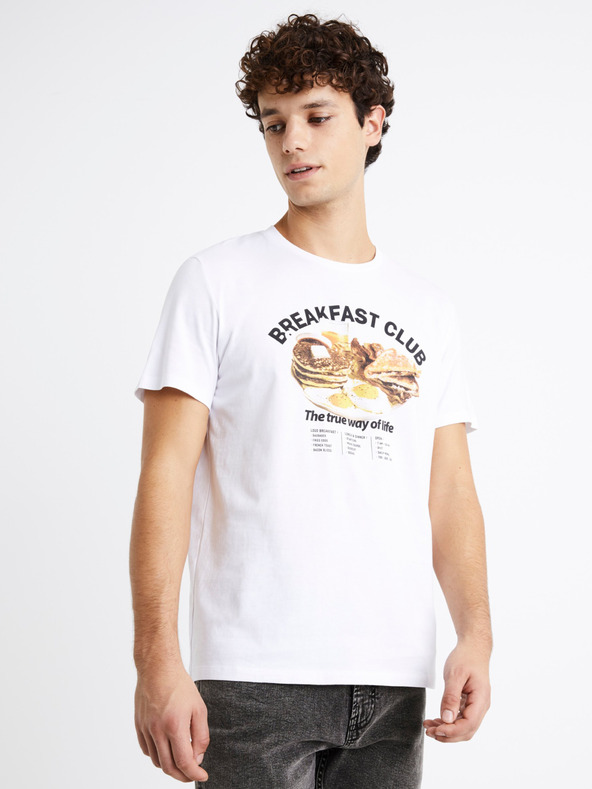 Celio Bílé pánské tričko s potiskem Celio Debreaki