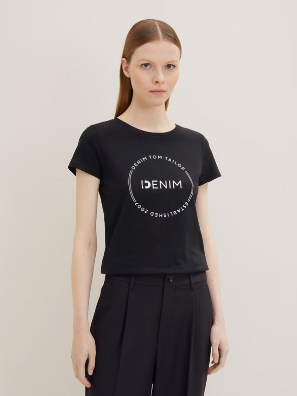 Tom Tailor Denim Černé dámské tričko Tom Tailor Denim