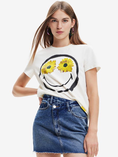 Desigual Bílé dámské tričko Desigual Margarita Smiley