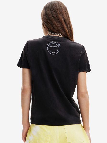 Desigual Černé dámské tričko Desigual Margarita Smiley