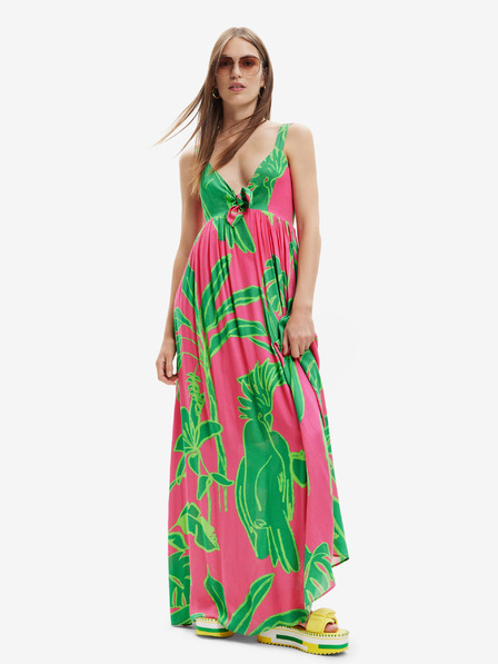 Desigual Zeleno-růžové dámské vzorované šaty Desigual Damila