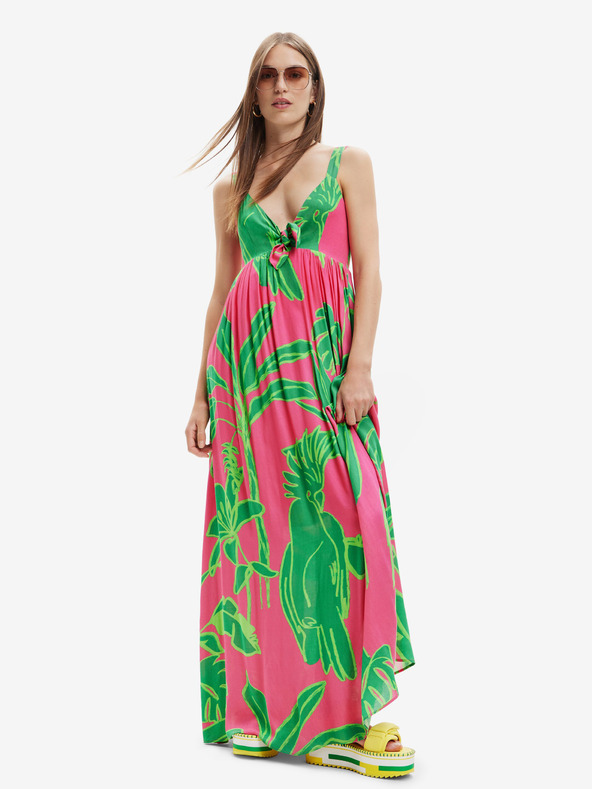 Desigual Zeleno-růžové dámské vzorované šaty Desigual Damila