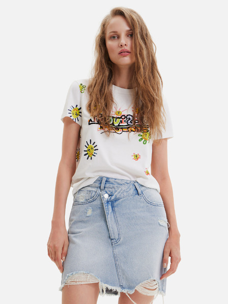 Desigual Bílé dámské tričko s potiskem Desigual Margapepo