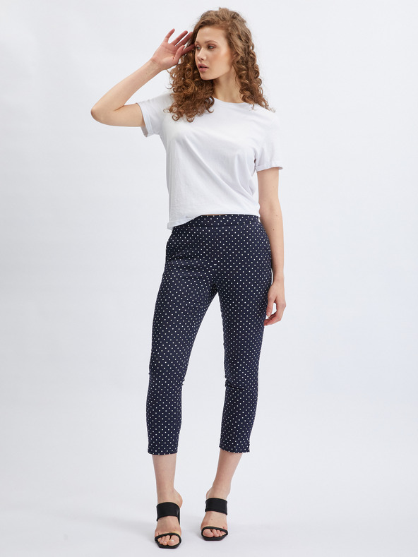 Orsay Tmavě modré dámské tříčtvrteční puntíkované kalhoty ORSAY