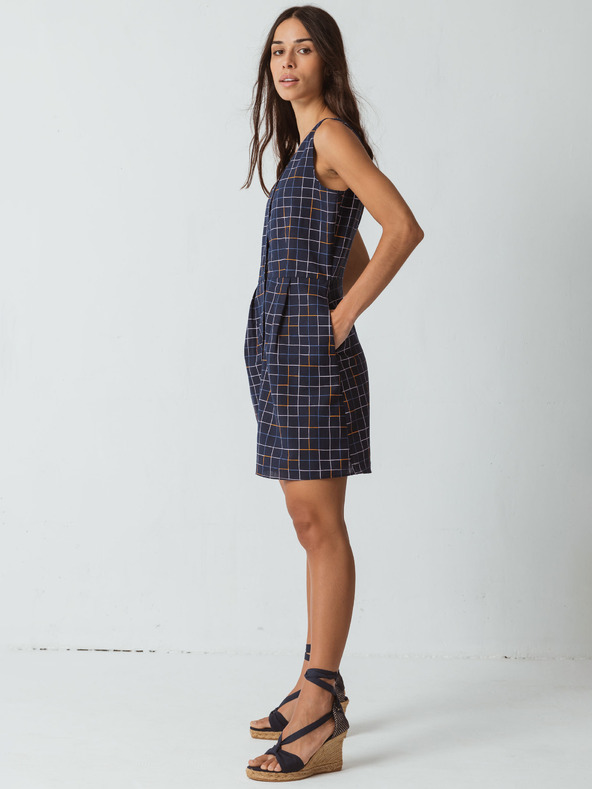 SKFK Tmavě modré dámské kostkované šaty SKFK Leize