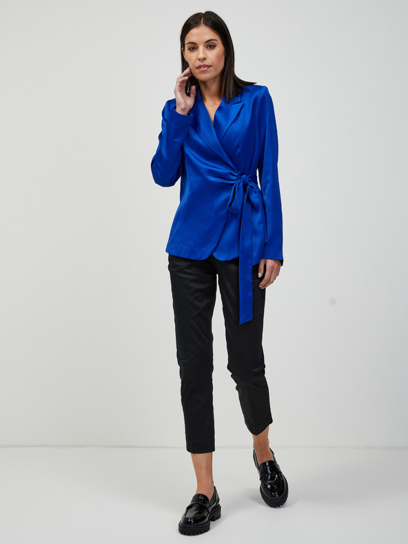 Orsay Tmavě modré saténové sako se zavazováním ORSAY