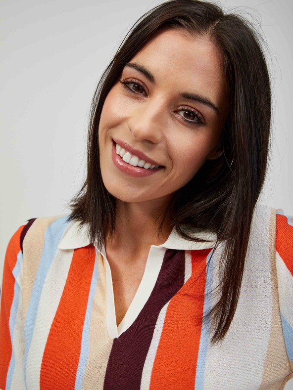 Orsay Oranžovo-krémový lehký pruhovaný svetr s krátkým rukávem ORSAY