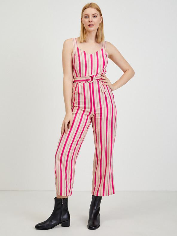 Orsay Béžovo-růžový dámský lněný overal ORSAY Los Angeles