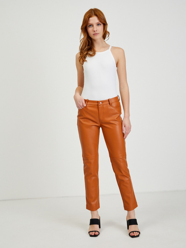 Orsay Hnědé dámské koženkové kalhoty ORSAY