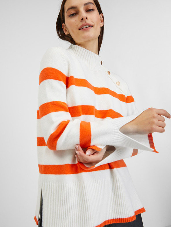 Orsay Oranžovo-bílý dámský pruhovaný svetr ORSAY