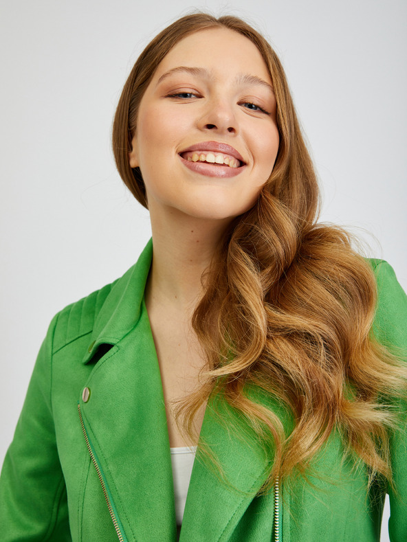 Orsay Zelená dámská koženková bunda v semišové úpravě ORSAY