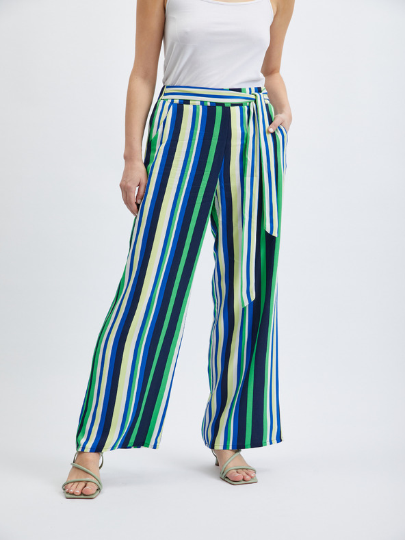 Orsay Zeleno-modré dámské pruhované široké kalhoty ORSAY